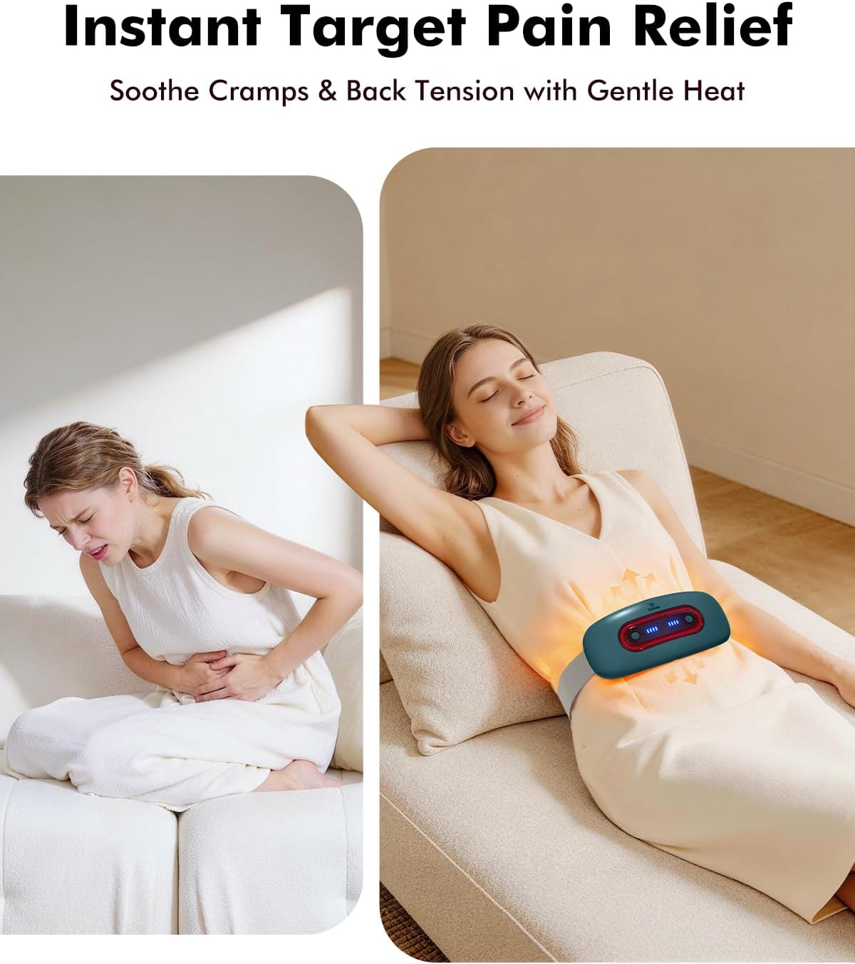 Portable Cordless Menstrual Heating Pad with 4 Heat Levels and 4 Massage Modes,Electric, Fast Large Heating Belly Wrap Belt (Black)