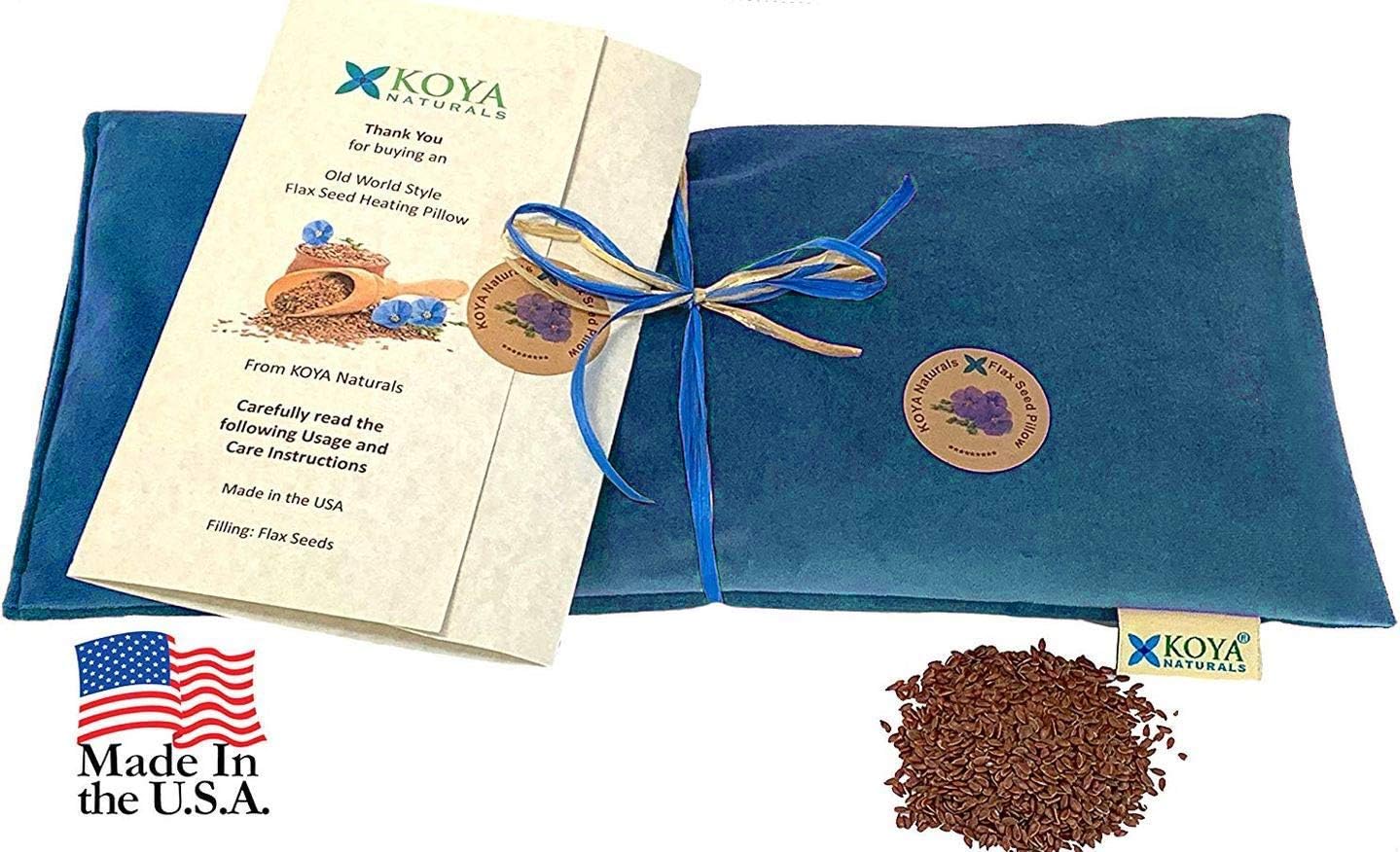 KOYA Naturals Soft Velvet Flax Seed Pillow - Microwave Heating Pad | Moist Heat Pack, For Neck, Muscle, Joint, Stomach Pain, Menstrual Cramps Relief