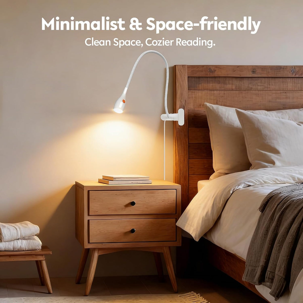 acegoo Minimalist Clip On Reading Light, Head Switch Headboard Book Lamp
