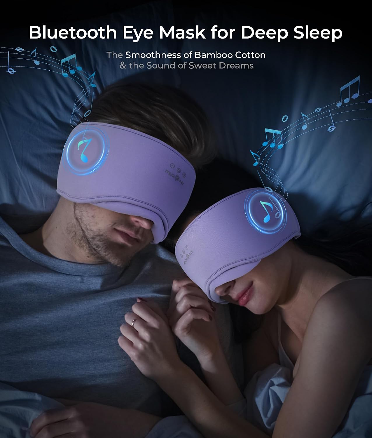 MUSICOZY Sleep Mask with Bluetooth Headphones Eyemask for Side Slippers | Bamboo Cotton Sleeping Headphone,Wireless Earphones with HD Stereo Speakers Blackout Eye Masks Earbuds for Men and Women