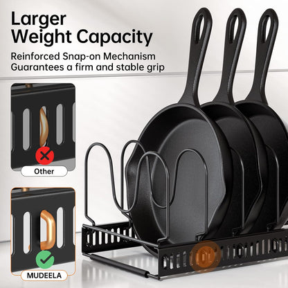 MUDEELA Expandable Pot Pan Lid Organizers inside Cabinet, 10 Divider-Black | Expandable 11.8–22.9", 10 Adjustable Divider, Tool-Free Assembly, Non-Slip, Scratch-Proof, For Pan Lid Cutting Board Bakeware