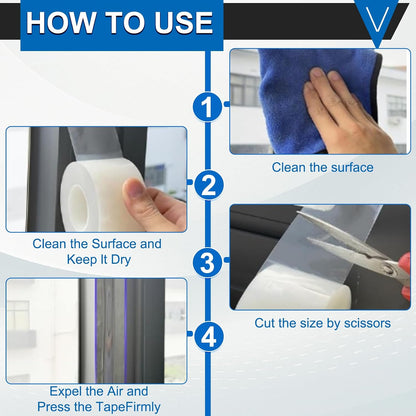 Window Weather Sealing Tape 2 Inch x 33 FT Weather Stripping Residue-Free Clear Window Draft Isolation Sealing Film Caulk Tape for Doors and Shower Glass Gaps Bathroom
