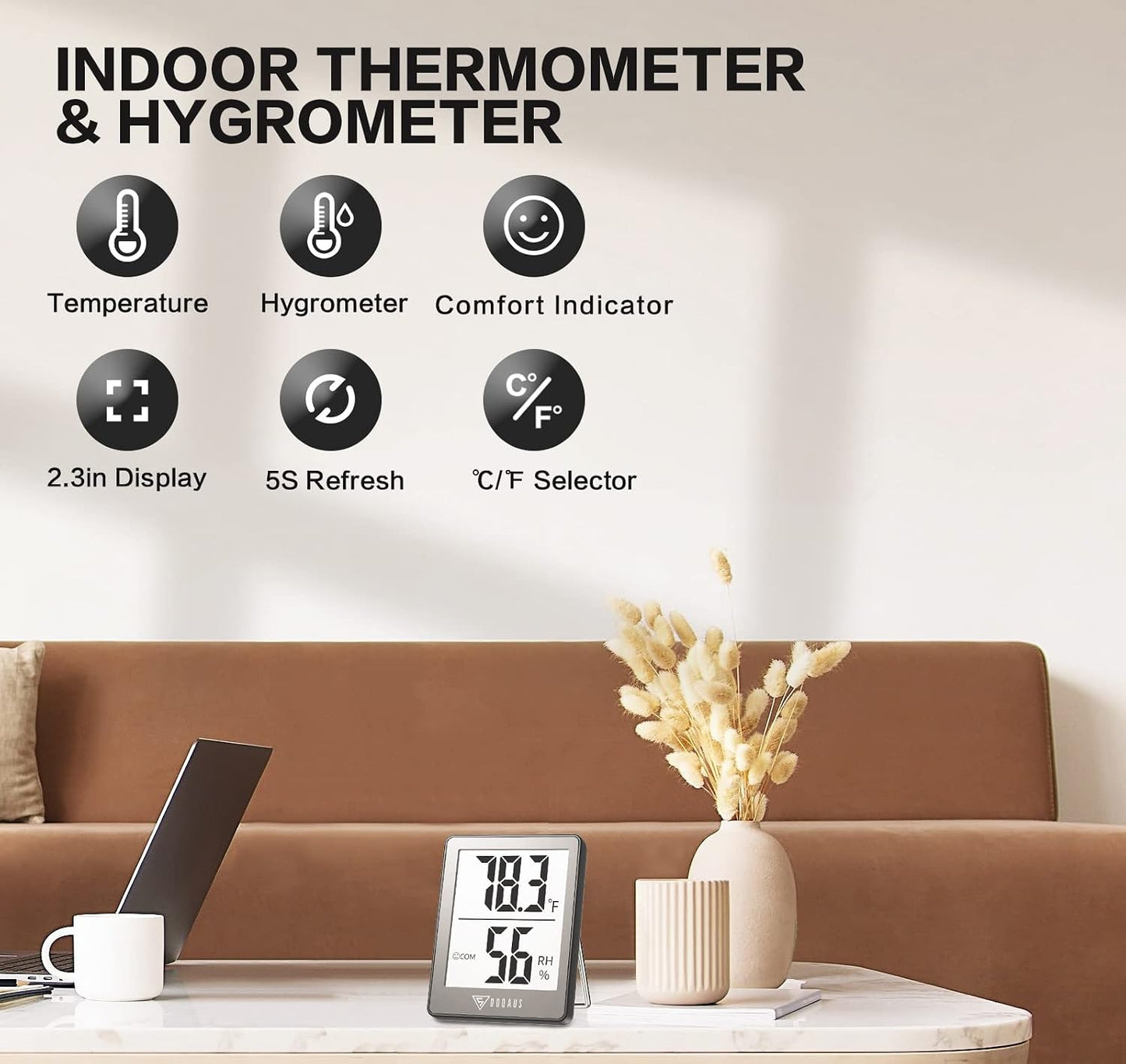 DOQAUS 3 Pack Digital Hygrometer Indoor Thermometer Humidity Monitor Black | Humidity Meter Mini Hygrometer with Accurate Temperature and Humidity Monitor for House, Baby Room, Greenhouse, Incubator