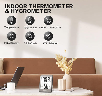 DOQAUS 3 Pack Digital Hygrometer Indoor Thermometer Humidity Monitor Black | Humidity Meter Mini Hygrometer with Accurate Temperature and Humidity Monitor for House, Baby Room, Greenhouse, Incubator