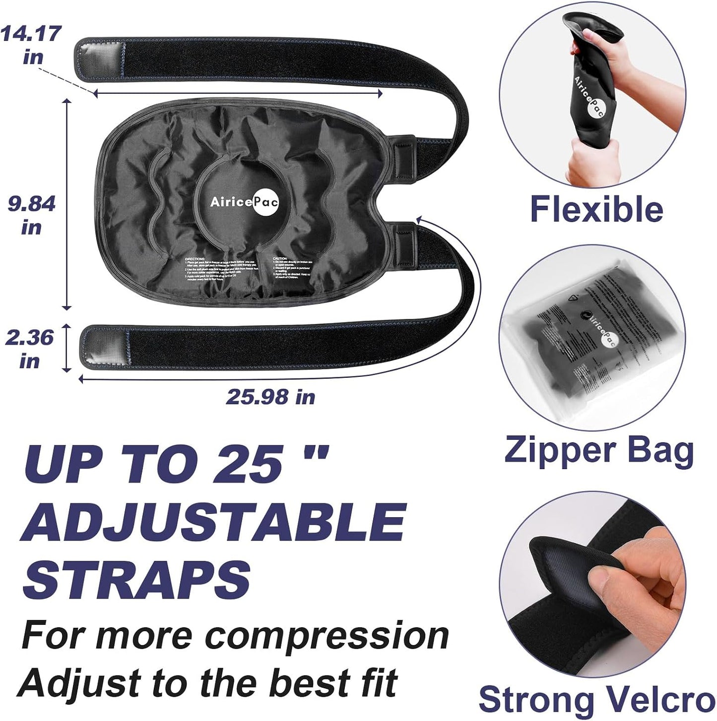 AiricePac 2 Ice Pack for Knee Pain Relief, Reusable Gel Ice Wrap for Injuries, Swelling, Knee Replacement Surgery, Cold Compress Therapy for Arthritis, Meniscus Tear and ACL, Blue