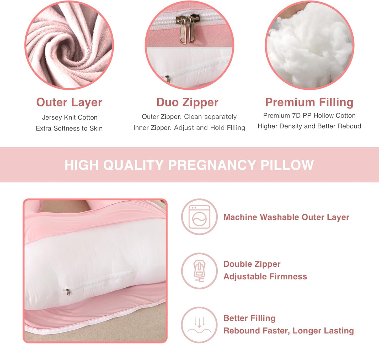 ALLOPERA Pregnancy Pillows for Sleeping, 57-Inch U-Shaped Full Body Maternity Pillow with Adjustable Fill and Removable Washable Cover, Back, Belly, Hip and Leg Support for Pregnant Women, Black Grey