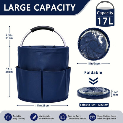 Cleaning Caddy with Handle, 17L Foldable Storage Basket, Heavy Duty 600D Oxford Cloth Organizer, Portable Supply Bag, Multi-Purpose Supplies Caddy for Home, Bathroom, Kitchen, Garden - Black