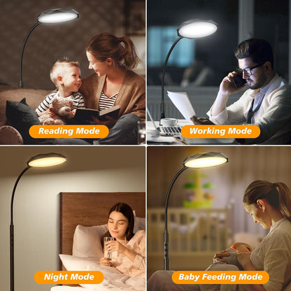 PACOVY Floor Lamp, Adjustable Height Floor Lamps for Living Room Bedroom, 120 LED Super Bright Standing Lamp Remote & Touch Control Dimmable Gooseneck Tall Stand Reading Lamp for Office Craft, Black