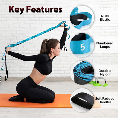 Acozycoo Stretching Strap with Loops for Physical Therapy,Knee,Calf,Back | Yoga Strap for Stretching,Non-Elastic Stretch Band,Rehab,Pilates,Flexibility Training,Hamstring,Leg Lifter,Fascia,Leg,Hip