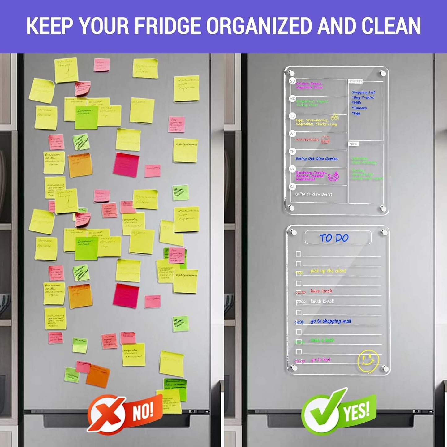 Acrylic Meal Planner Magnetic Menu Board for Kitchen Fridge, 13"x9" Clear Weekly Calendar Planning Board Noteboard Refrigerator Dry Erase Board to Do/Grocery/Shopping Lis Includes 6 Markers