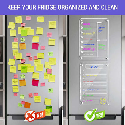 Acrylic Meal Planner Magnetic Menu Board for Kitchen Fridge, 13"x9" Clear Weekly Calendar Planning Board Noteboard Refrigerator Dry Erase Board to Do/Grocery/Shopping Lis Includes 6 Markers