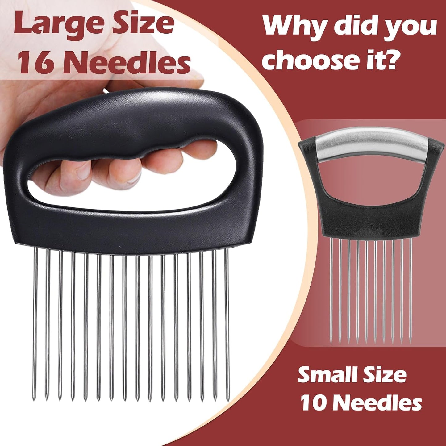 Hendiy Extra-Large Onion Holder for Slicing, 304 Stainless Steel | 16 Long Needles, Vegetable Chopper, Tomato Potato Slicer, Meat Tenderizer, Food Slicing Guide