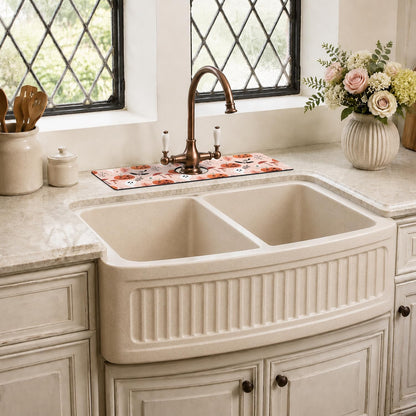 Light Brown White Checkered Kitchen Sink Splash Guard Faucet Mat,Faucet Non-Slip Absorbent Mat,Farmhouse Sink Splash Guard Behind Faucet for Kitchen Bathroom, 15"x5.5"