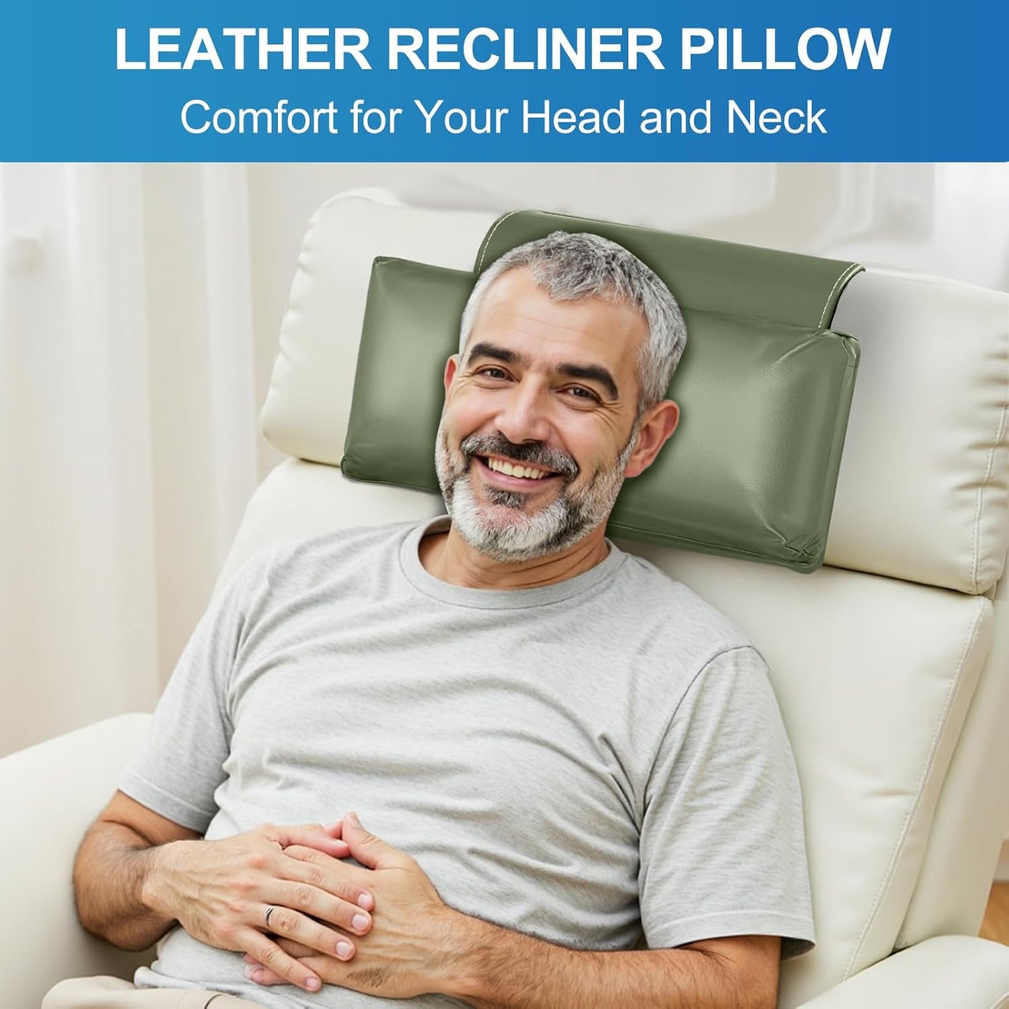 Recliner Pillow, Adjustable Neck & Head Support Pillow | Faux Leather, Weighted Non-Slip Flap, Adjustable Filling, Pain Relief & Relaxation, for Recliners, Sofas, Office Chairs