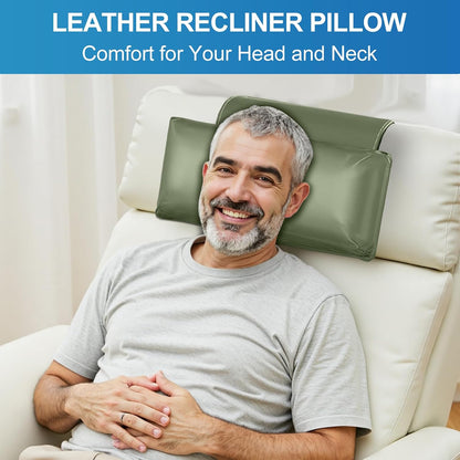 Recliner Pillow, Adjustable Neck & Head Support Pillow | Faux Leather, Weighted Non-Slip Flap, Adjustable Filling, Pain Relief & Relaxation, for Recliners, Sofas, Office Chairs