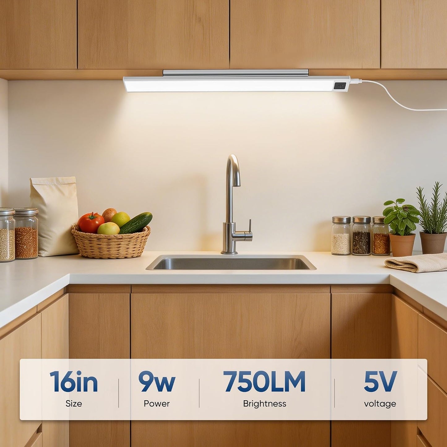 HEYAN 16inch Under Cabinet Lighting, Wall-Mounted Study Lights | 3 Color Temps&Dimmable Hand Sweep Sensor, 90° Rotatable ,Non-Rechargeable, Magnetic Under Closet Lights for Reading,Work