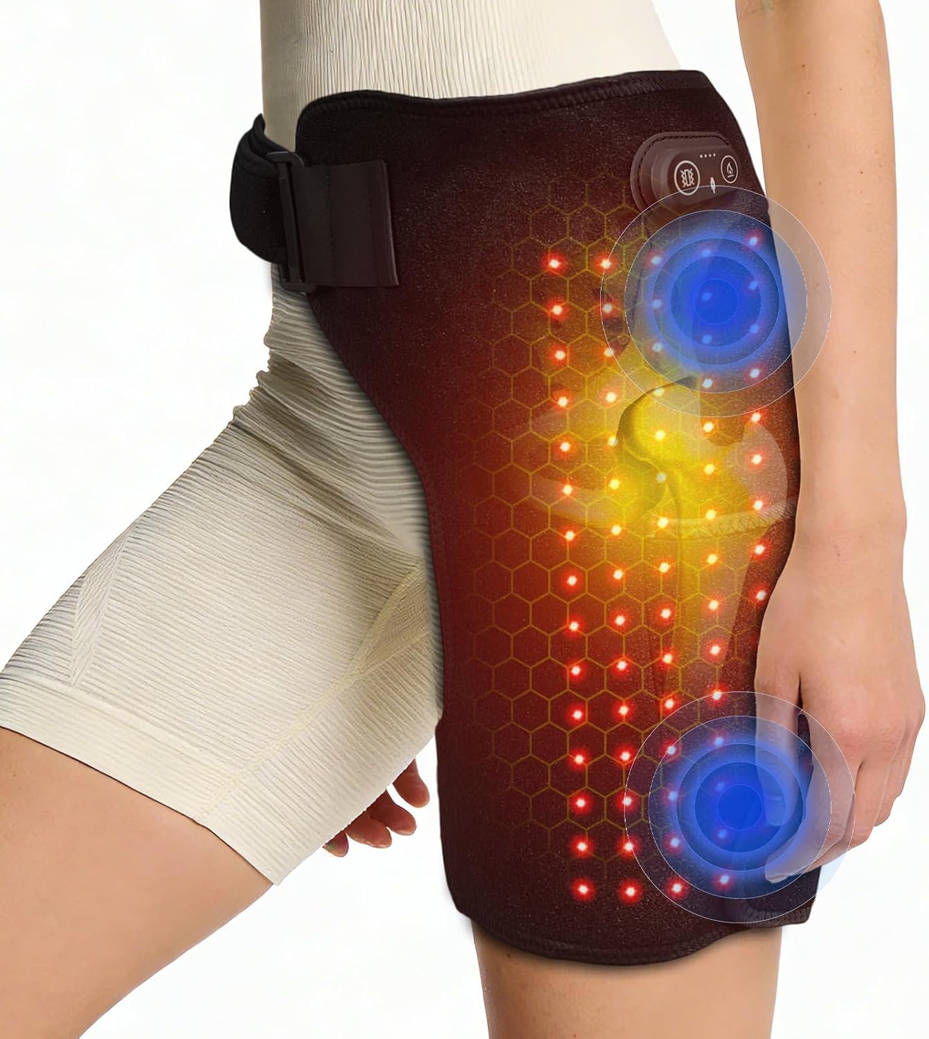Red Light Hip Heating Pad for Sciatica & Hip Pain Relief, 5000mAh Built-in Battery Hip Brace with Vibration & 3 Heat Levels, Wearable Support for Lower Back, Thigh & Buttock