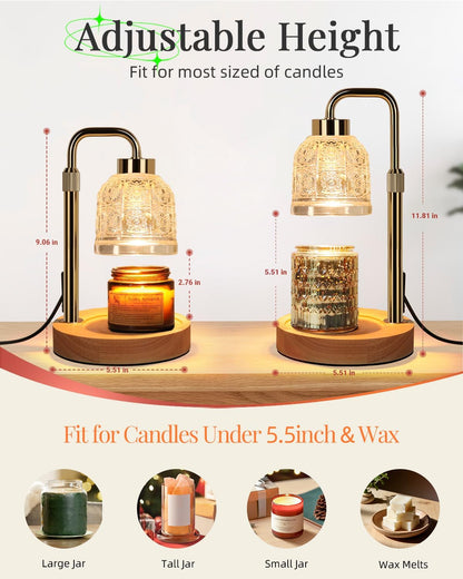 AIFEI Candle Warmer Lamp with Timer, Birthday Gifts for Women Mom, Black | FlameSafety Candle Lamp - Dimmable Adjustable Height with 2 Bulbs, House Warming Gifts New Home, Fits Most Jar Candle