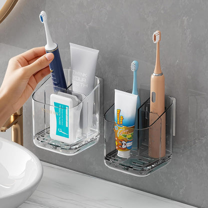 3 Slots Detachable Toothbrush Holders Wall Mounted for Bathrooms | Electric Toothbrush Holder with Drip Tray, Tooth Brush and Toothpaste Holder Organizer for Bathroom Countertop Organizer