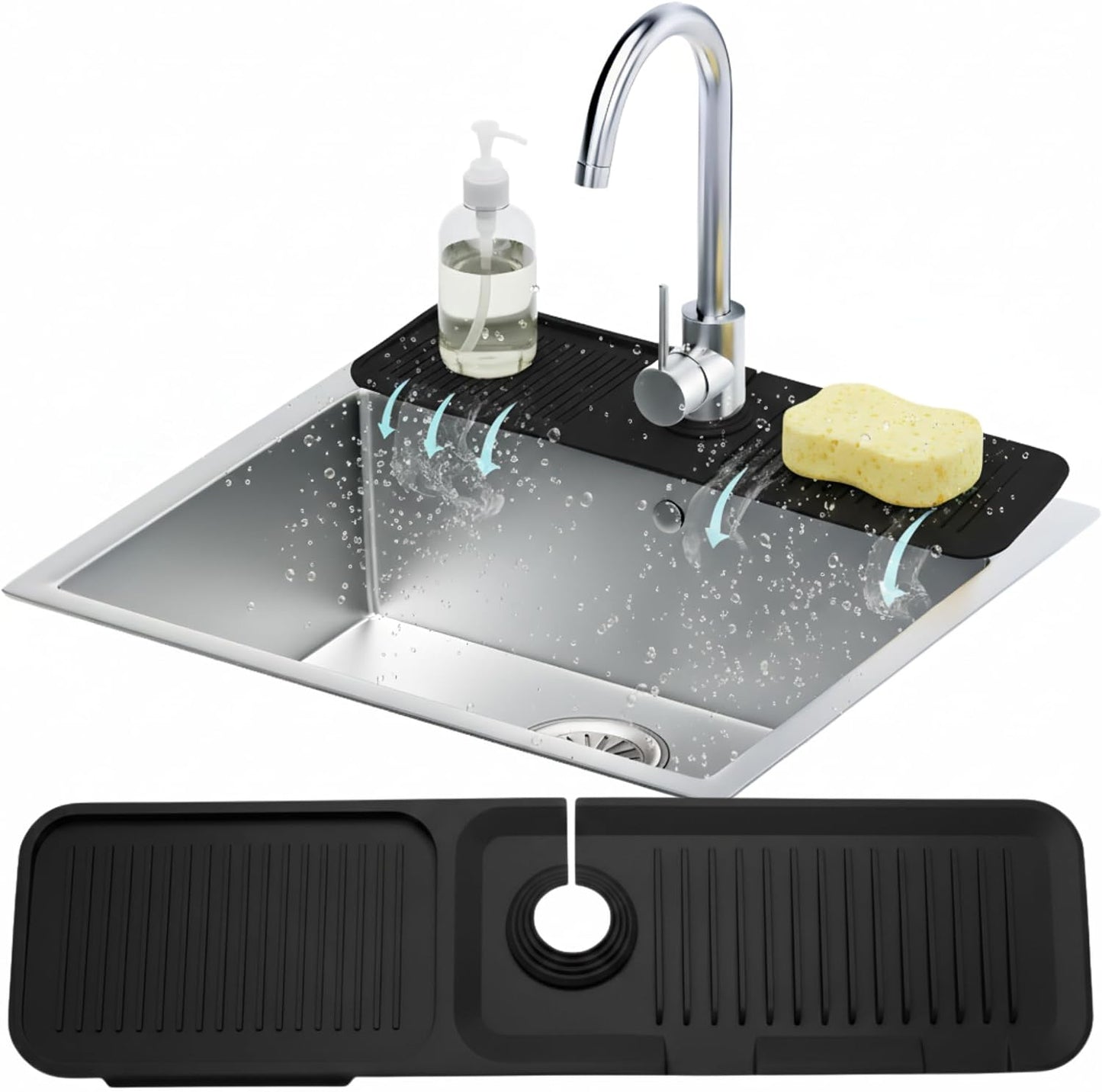 14.6” Silicone Faucet Mat For Kitchen Sink, Kitchen Sink Splash Guard Behind Faucet, Kitchen Faucet Mat For Kitchen Sink, Kitchen Sink Faucet Mat Splash Guard and Sink Water Splash Guard (Gray)