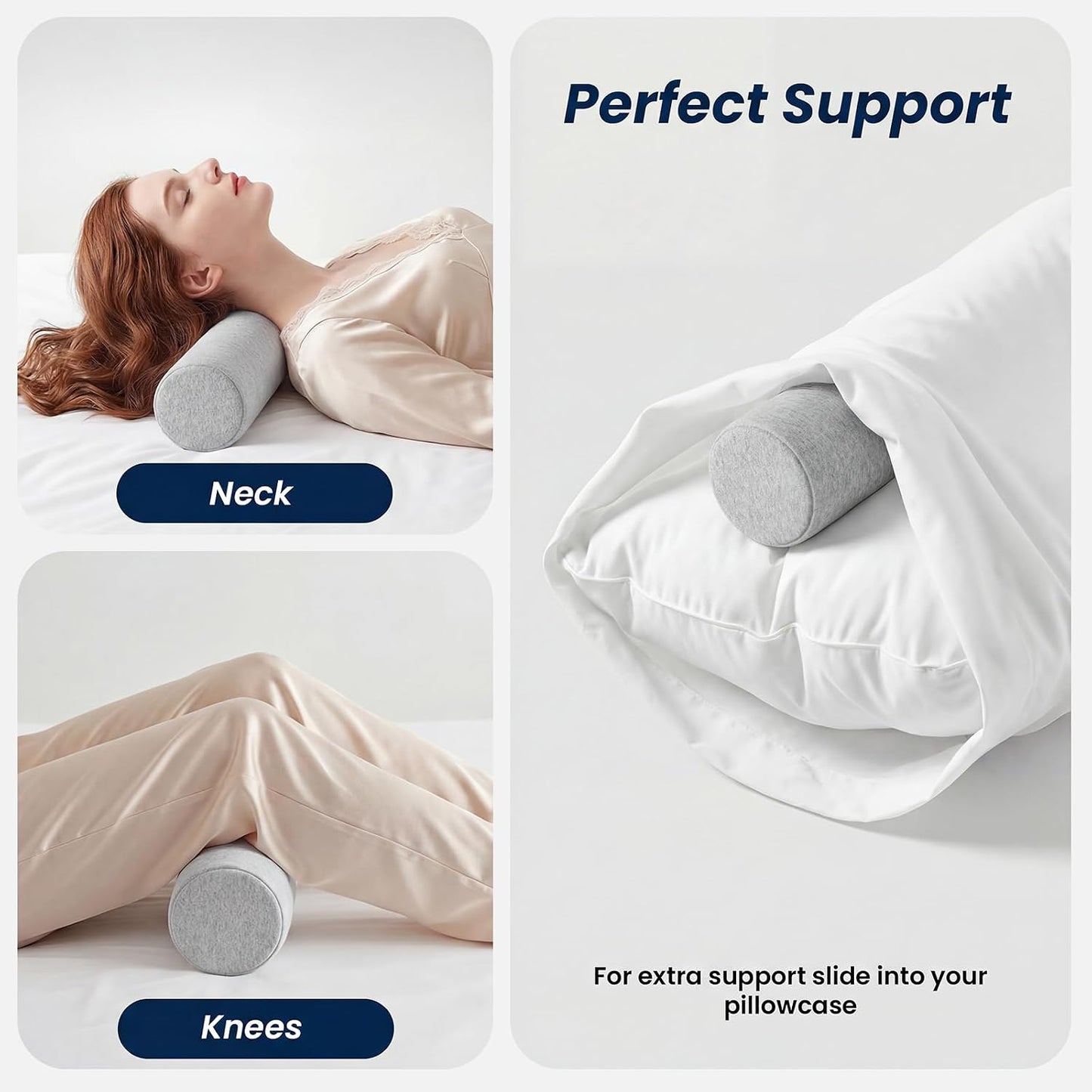 Neck Roll Pillow for Neck Pain Relief - Memory Foam Neck Support Pillow for Bed | Round Neck Pillow for Sleeping, 15.7 * 6 * 6 inch (Cool-Blue)