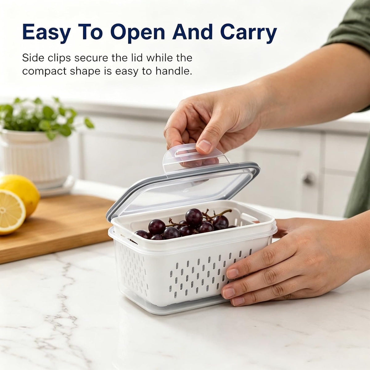 Fruit Containers 3Pcs with Removable Colanders & Lids, Fridge Fresh Storage