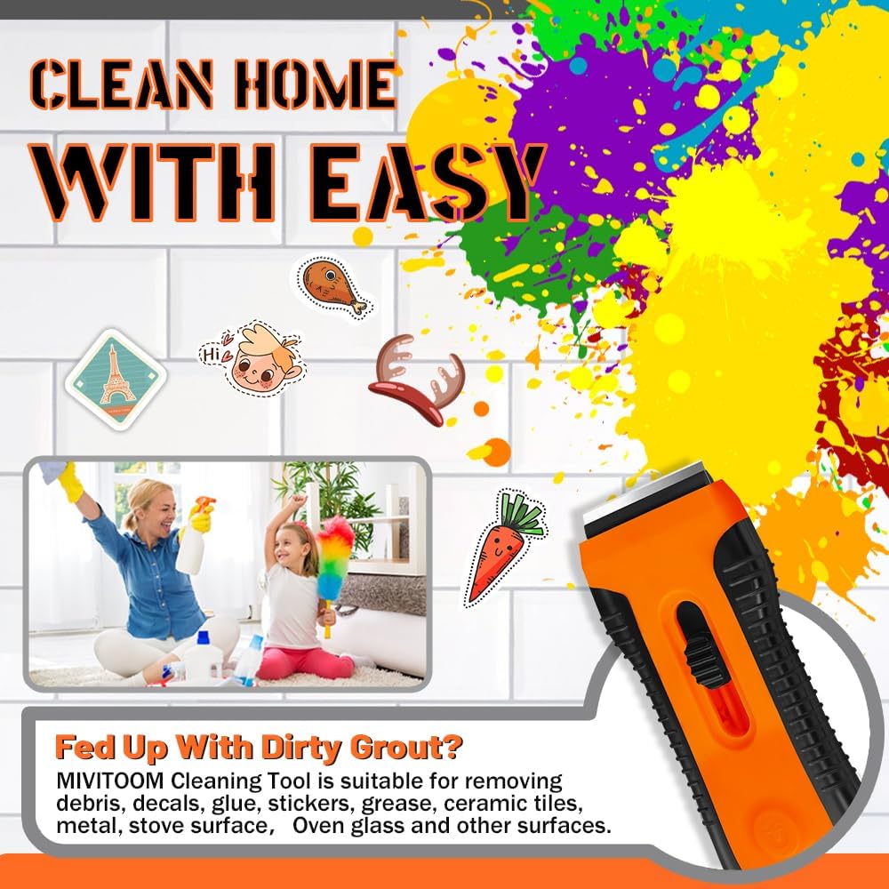 Non Scratch Oven Hob Cleaner with Storage Box, Multi-Surface Cleaning Tool - Removes Paint, Caulk, Adhesive from Windows, Glass, Tiles, Floors & Stove Tops（15 Extra Replacement）