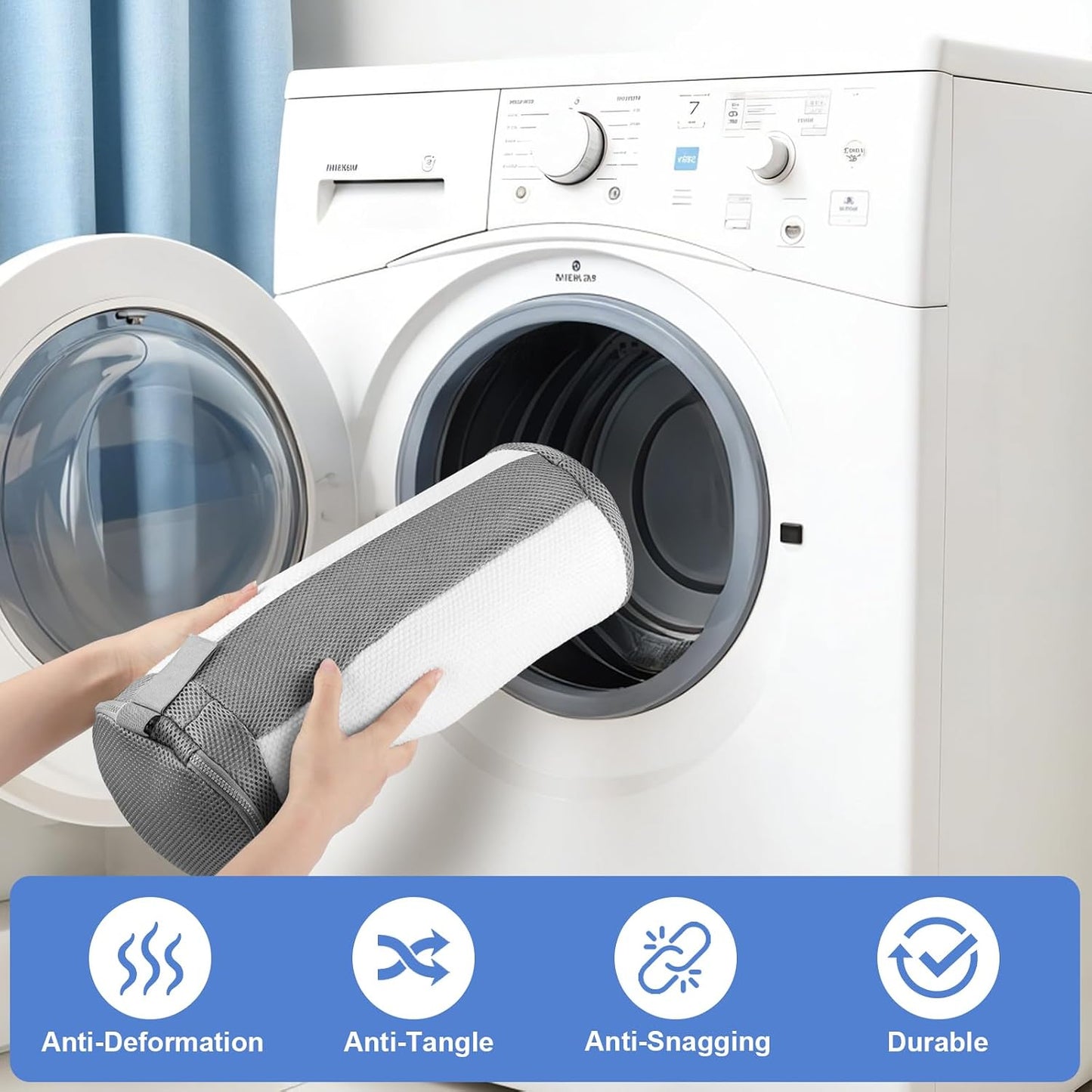 2 PCS Shoe Washing Machine Bags for Washer and Dryer, Grey + White | Reusable Laundry Shoe Bag, Hands Free, Hidden Self-locking Zipper, 360° Deep Cleaning, For Sneakers and All Shoes Types