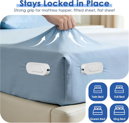 AMOVO Sheet Holders for Corners Keep Fitted Sheet in Place Mattress Straps | Sheet & Mattress Secure, Heavy Duty Sheet Slide Stopper, Easy Installation, Fitted Sheet Clips Gentle on All Fabrics,Matte