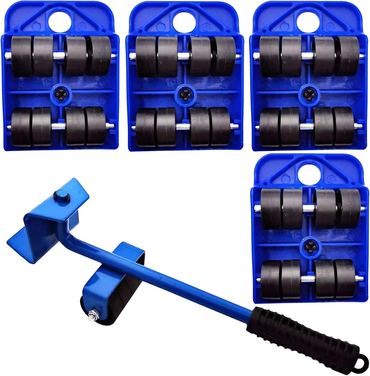Markeny 5 Pack Mover Tool Set Furniture Lifter Durable Heavy Appliance Furniture Lifting 360 Degree Rotatable Pads, 1 Lifting Rod and 4 Furniture Moving Rollers (Blue)