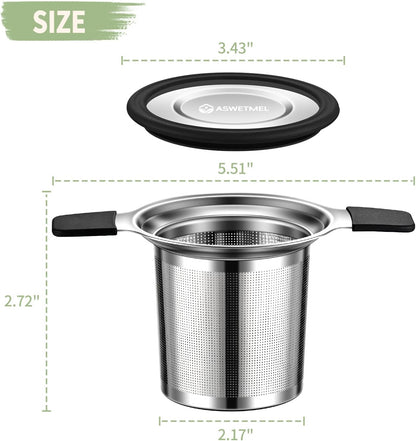 Tea Infuser Strainers, Stainless Steel Loose Leaf Tea Strainer Stepper with Heat Proof Double Handles, Extra Fine Mesh Ball Infusers, Diffuser Holder Filter for Mugs, 1PC