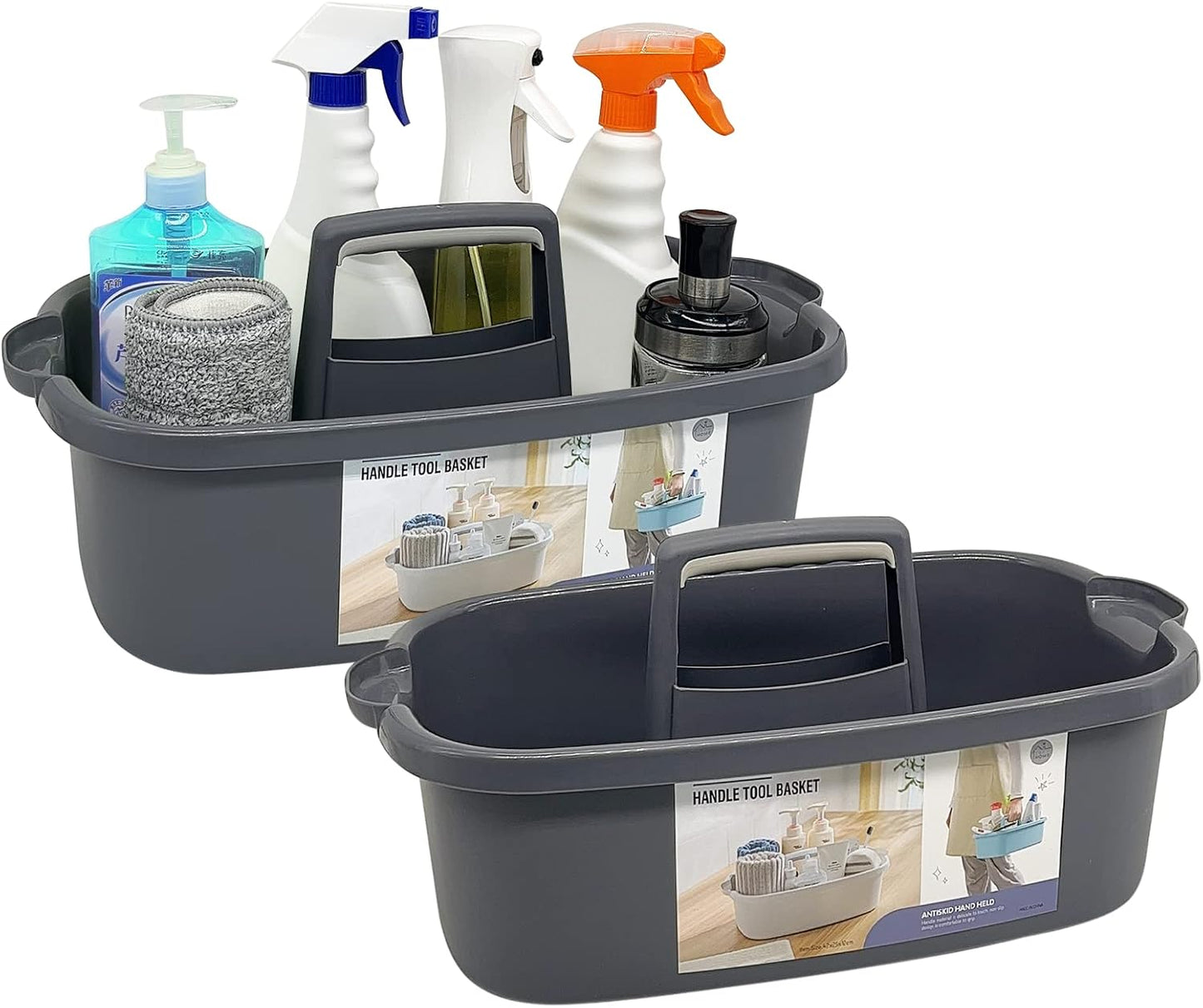 Goderewild Multi-Purpose Plastic Cleaning Caddy with Handle, Shower Caddy Organizer/Storage Basket/Totes Portable for Bathroom Supplies, Cleaning Products, Under Sink Tool, Housekeepers (Grey)