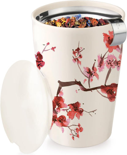 Tea Forte Double-Walled Ceramic Kati Cup, Noir, 12 oz | Insulated Ceramic - Stainless Steel Loose Leaf Infuser - Keeps Tea Hot Longer - Lid Included - Microwave & Dishwasher Safe
