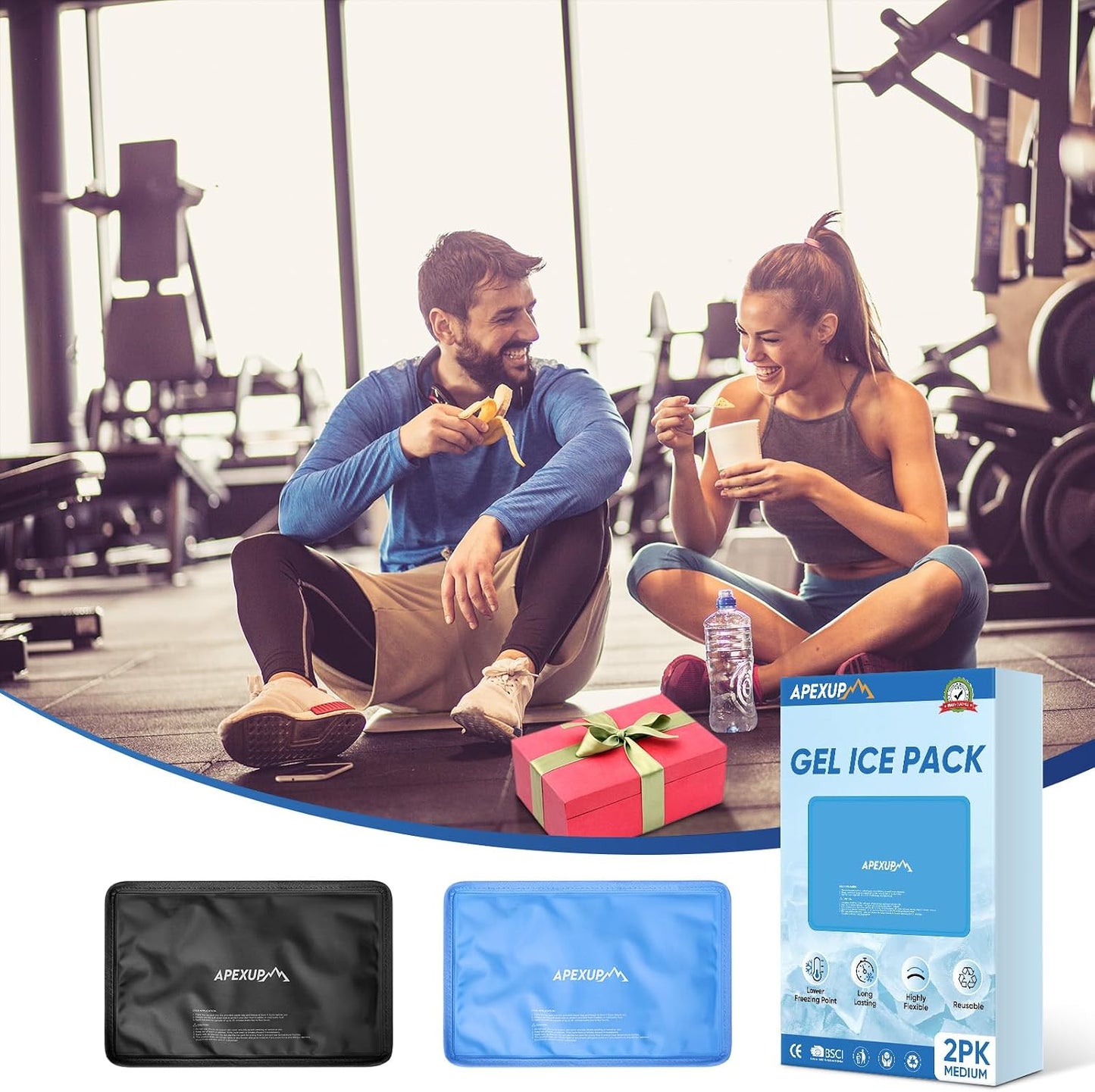 Gel Ice Packs for Injuries Reusable, Flexible Double Sided Cold Packs for Injuries, Ice Pack for Knee, Shoulder, Back, Hip, Leg, Arm (Blue, 8"x5.5", 1PK)