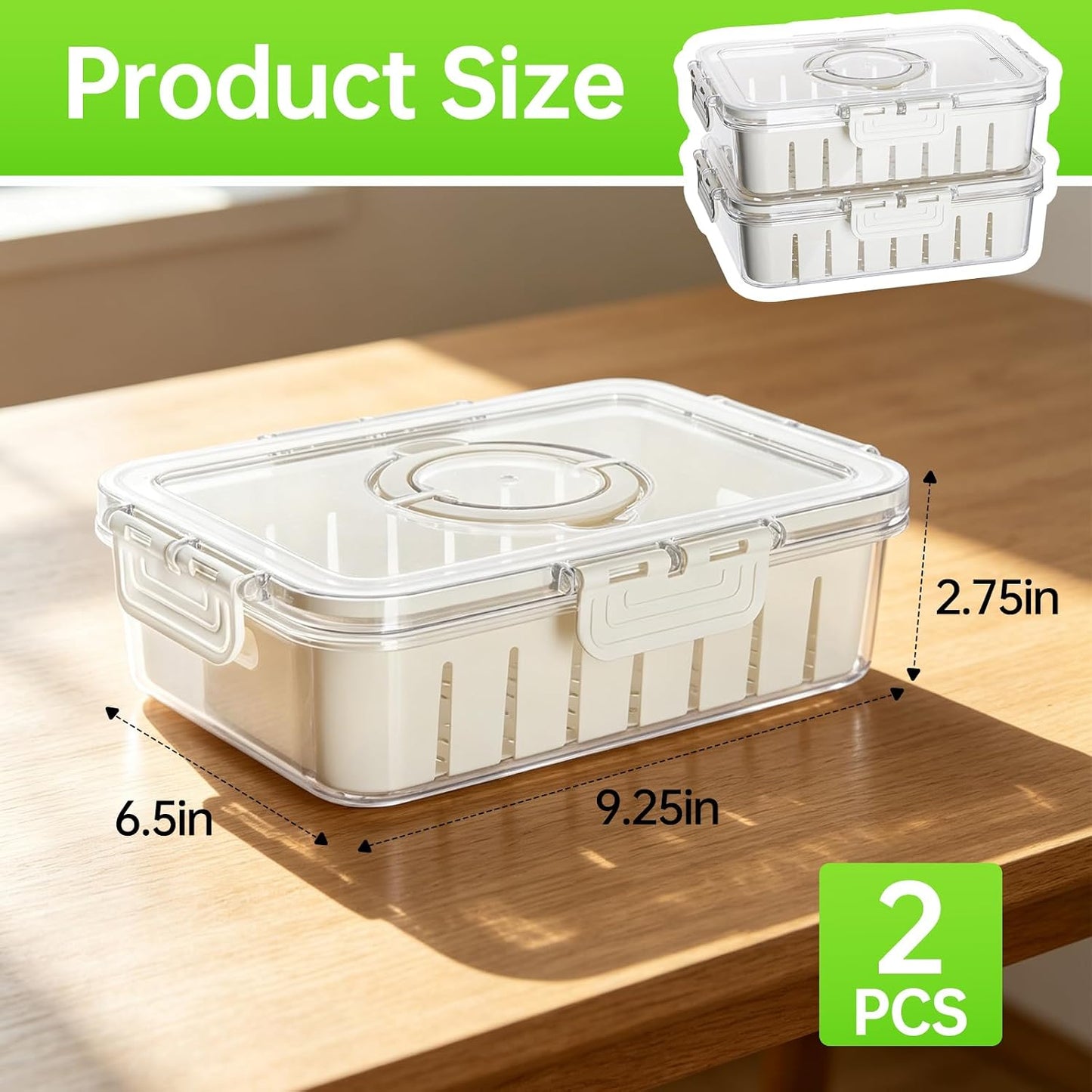 Fruit Storage Containers for Fridge, Strawberry Containers for Fridge with Handle, 2 Pack Keepers with Removable Mesh Screen, Berry Saver for Fresh Fruit, Stays Fresh, Simple to Clean