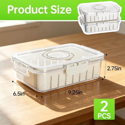 Fruit Storage Containers for Fridge, Strawberry Containers for Fridge with Handle, 2 Pack Keepers with Removable Mesh Screen, Berry Saver for Fresh Fruit, Stays Fresh, Simple to Clean