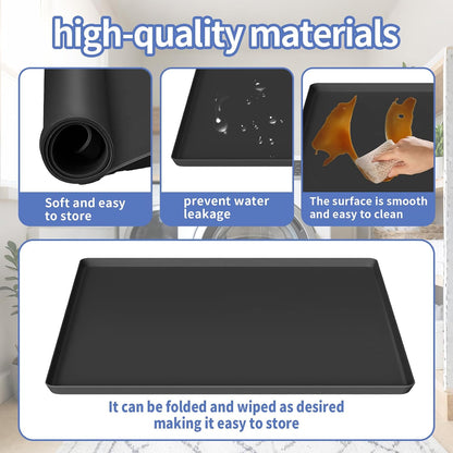 27x27 Inch Foldable Silicone Washing Machine Drain Pan Grey | 0.78 Inch Raised Lip, Waterproof Leak Proof, Non Slip Drain Tray, For Washer, Dryer, Fridge, Dishwasher