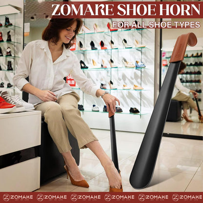ZOMAKE Shoe Horn Long Handle for Seniors Men Women, Metal Long Shoehorn 3Pk | 16.5" Stainless Steel Boot Horn, 7.5"&3.9" Travel Small Shoe Spoon Helper, Comfort Grip, No Bending Over, Shoe Protection