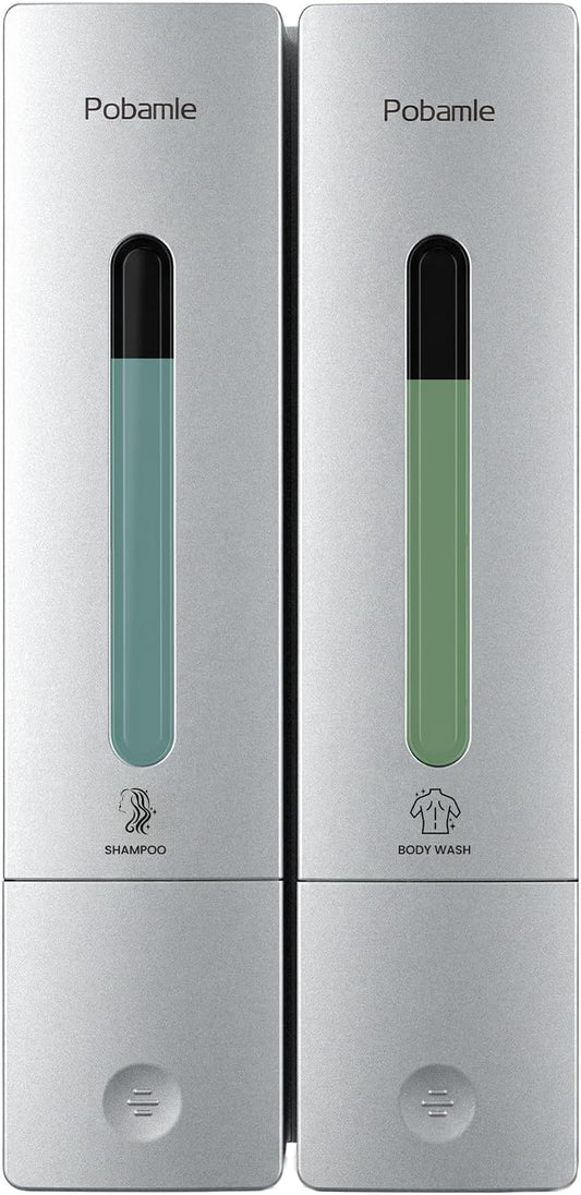 Shampoo Dispenser for Shower - Shower Soap Dispenser Wall Mounted No Drill - Shampoo Body Wash Dispenser 2 Chamber - Easy Install for Bathroom Hotel Silver 800ml