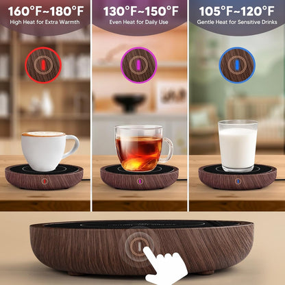 Coffee Mug Warmer for Desk, 36W Fast Heating, Keep Every Sip Warm | 3 Temperature Settings, 4-Hour Auto Shut Off, Elegant Wood Design for Coffee, Tea & Milk, Perfect Office Coffee Companion