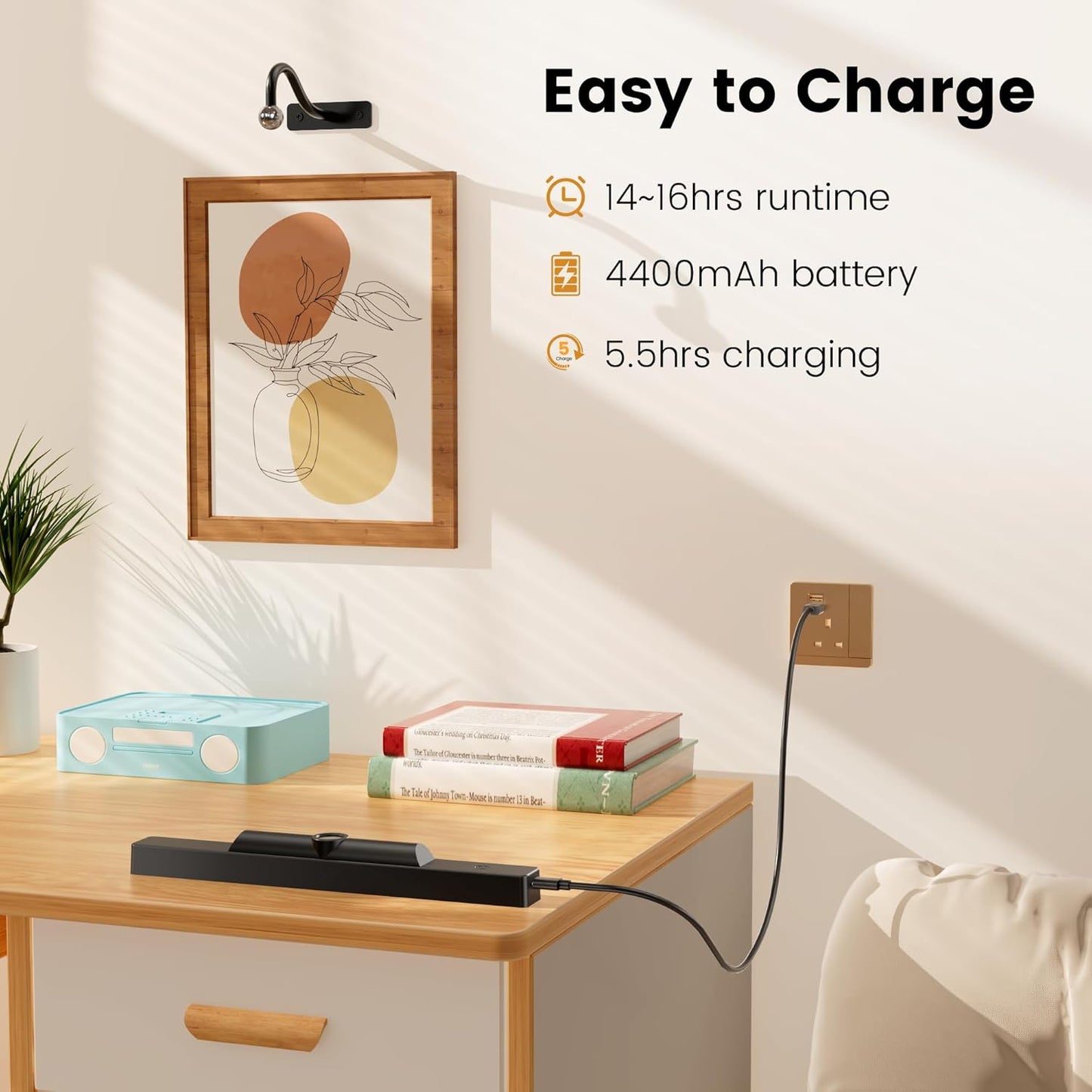 Picture Light for Wall, 12" Rechargeable Wireless Battery Operated Painting Lighting, Dimmable LED with Remote 3CCT for Wall Art Gallery Display (Black)