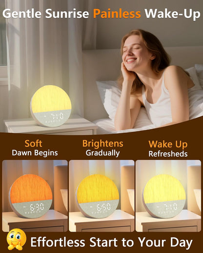 Sunrise Alarm Clock with Sounds Machine:Gentle Wake Up for Heavy Sleepers | Relieve Anxiety Dimmable Clock with Bluetooth Memory for Bedroom - White Noise Machine with 30 Sleep Sounds