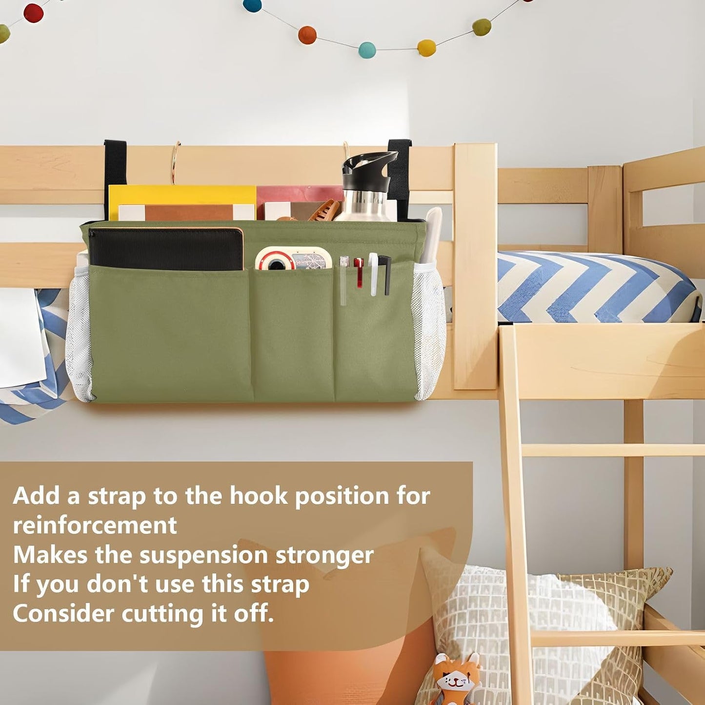 Black Bedside Caddy Storage Bag Bedside Organizer for Bed Rails College Dorm Room Organizer Caddy Hanging Shelf 6 Pockets with Hooks for Drinks Magazine Phone Holder