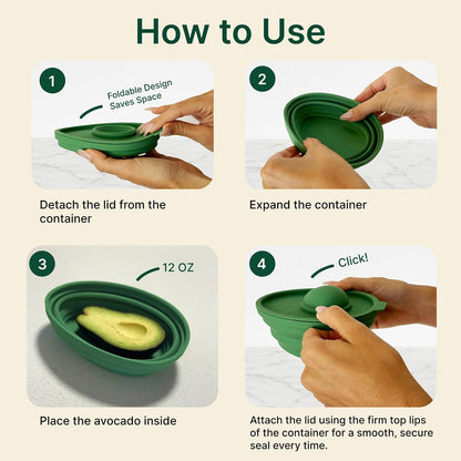 Avocado Saver | Avocado Keeper – Collapsible with Lid, Reusable, and Keeps Food Fresh - Multi-Use Fruit and Vegetables Saver, XL Half-Cut Container Storage for Fridge