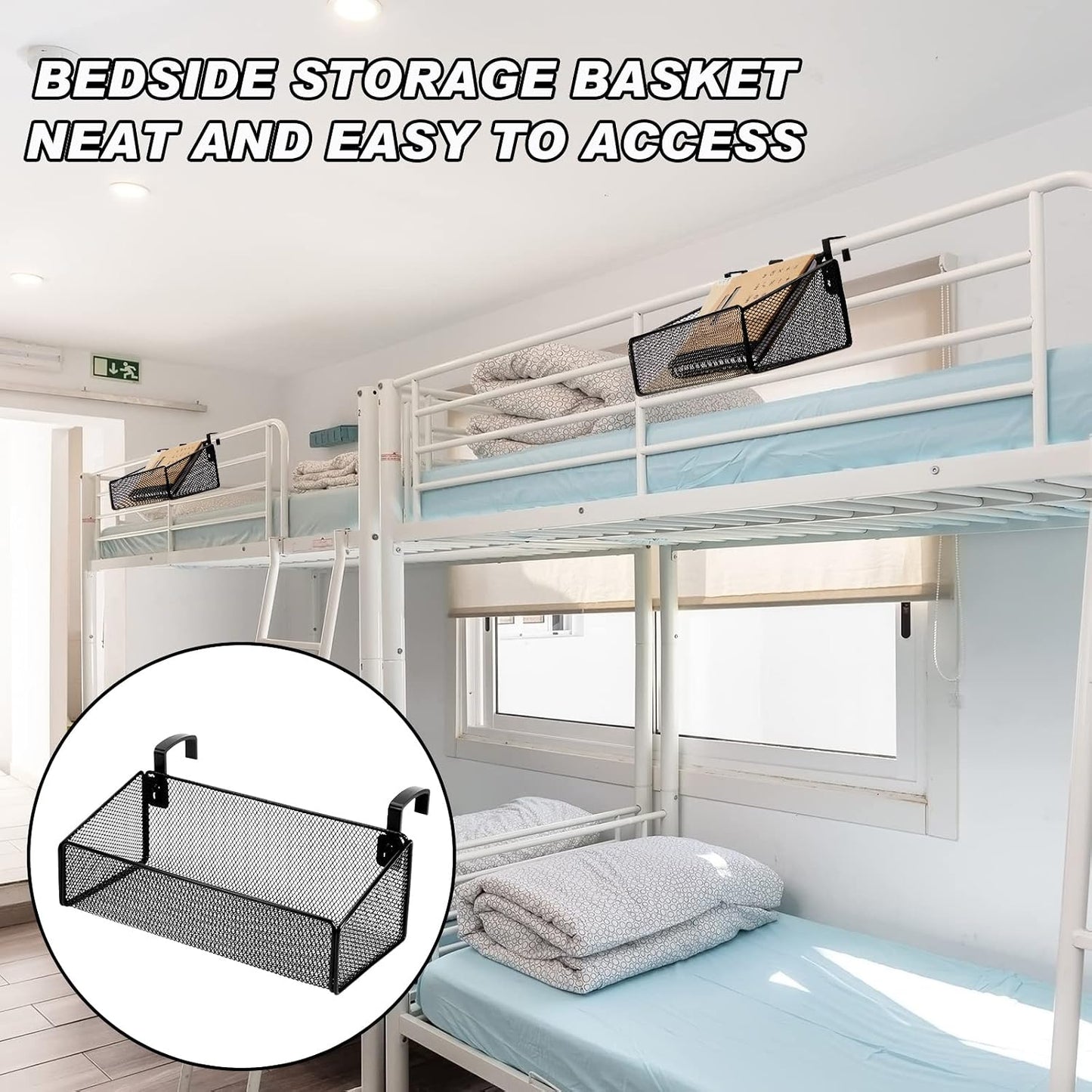 2 Pcs Hanging Bedside Caddy Shelf for Bunk Bed College Dormroom Essentials | with 10 Pairs Hooks, for Back to School Railing Office Cubical Walls Hospital Bed Book Phones Drinks Plan