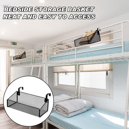 2 Pcs Hanging Bedside Caddy Shelf for Bunk Bed College Dormroom Essentials | with 10 Pairs Hooks, for Back to School Railing Office Cubical Walls Hospital Bed Book Phones Drinks Plan