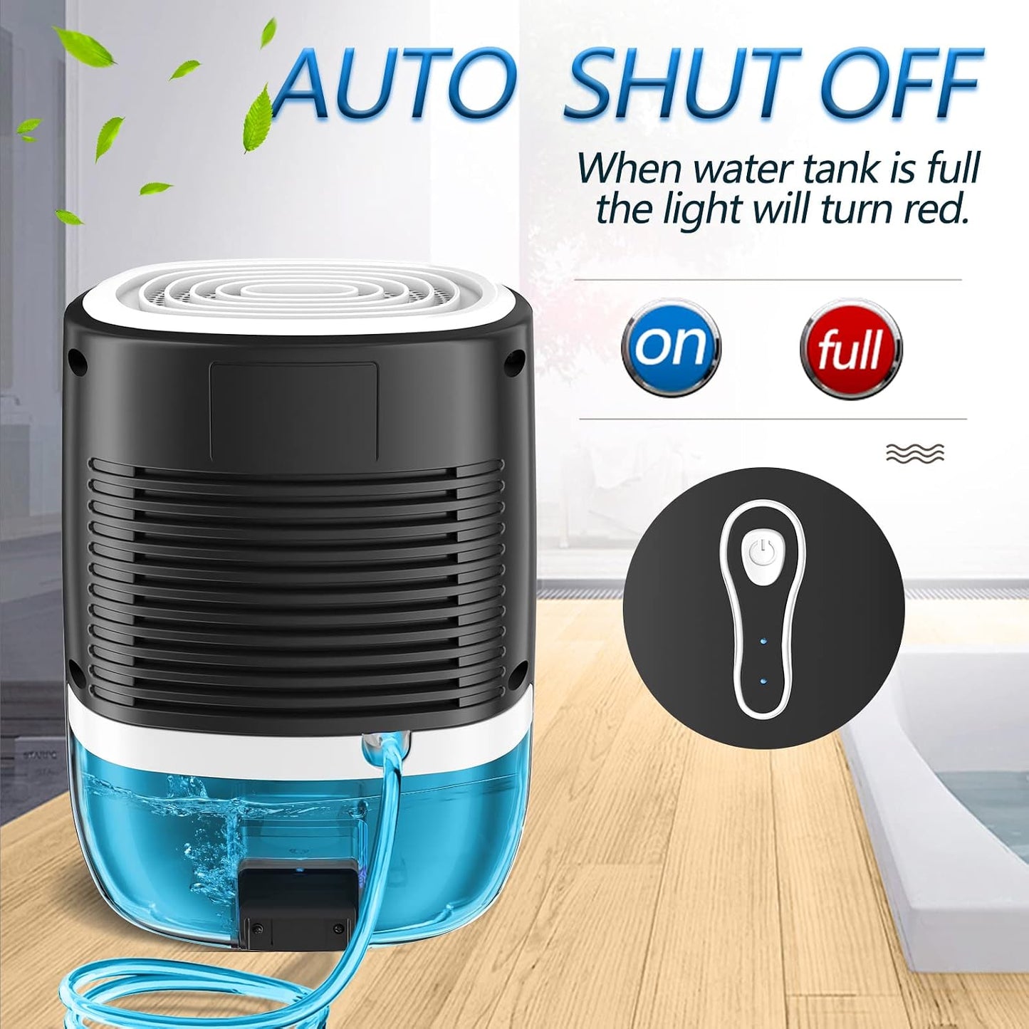 Dehumidifiers for Home 27oz(800ml), Small Auto Shut off with Drain Hose | Portable Ultra Quiet Mini Dehumidifier for Bathroom, Basement, Garage, RV, Gun Safe, Closet, Quiet Moisture Absorber