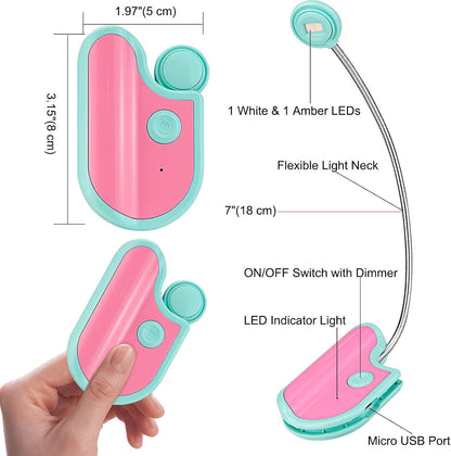 BIGMONAT Rechargeable Book Reading Light in Bed,Dimmable Warm/White Book Light for Kids,Multi Colors Portable LED Reading Lamp with Rotary Light Neck,Wireless Clip on Reading Light for Student(Green)