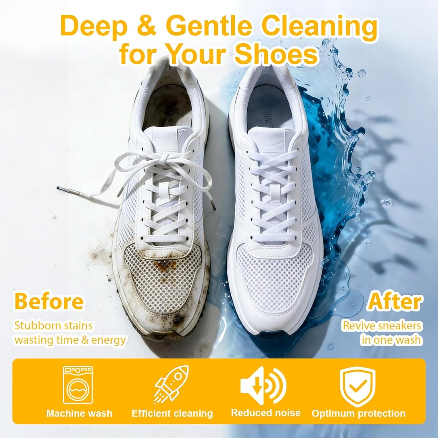 Shoe Washing Machine Bag – Reusable Laundry Shoe Bag for Sneakers, Running Shoes & White Shoes, Helps Protect Against Deformation, Scratches & Washer Damage(Yellow 2pcs)