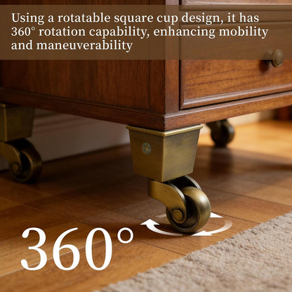 Semetall 4PCS Swivel Caster Wheels Square Cup Furniture Castors (Bronze) | 150kg Load Capacity, with Screws for Piano Feet, Sofa, Table, 1.02 Inch (26mm) Wheels